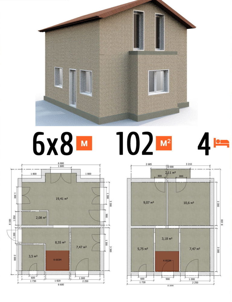 Проект дома 102 кв.м 4 спальни 6 на 8 двухэтажный - стоимость строительства фото и планы